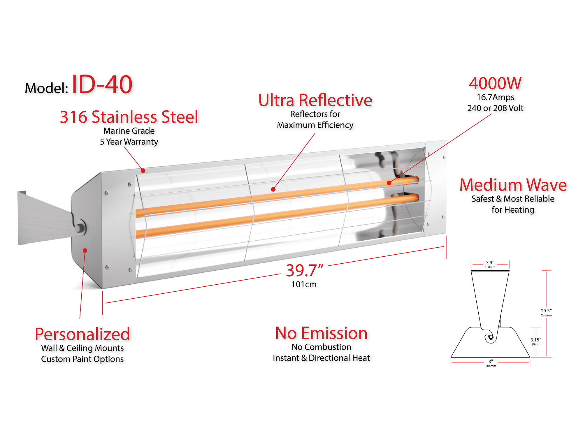 Kelray Outdoor Infrared Heater -  ID-40 (4000W)